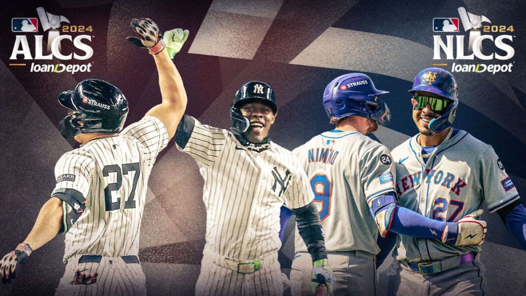 Graphic showing the MLB playoffs and players from the New York Yankees and New York Mets