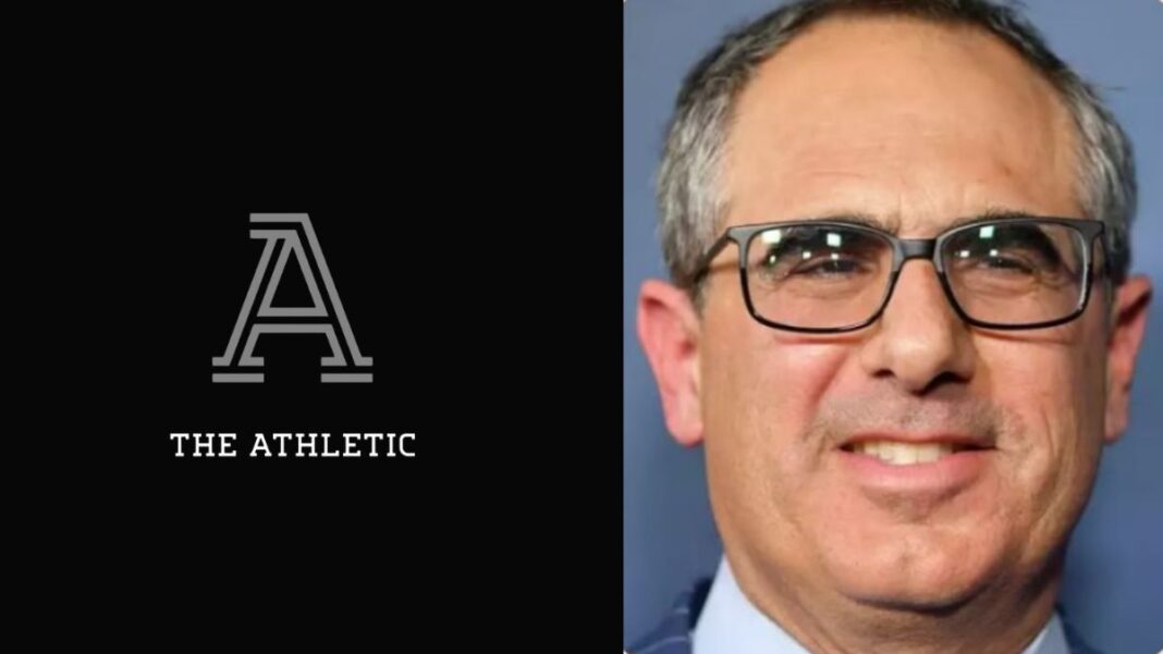 Logo for The Athletic and a photo or writer Michael Silver