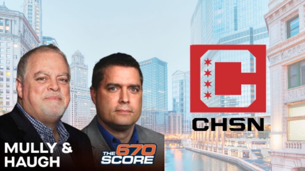 Photo of the Mully and Haugh Show and a logo for Chicago Sports Network