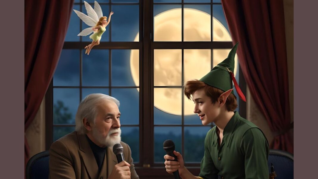 AI created image of a radio host and Peter Pan