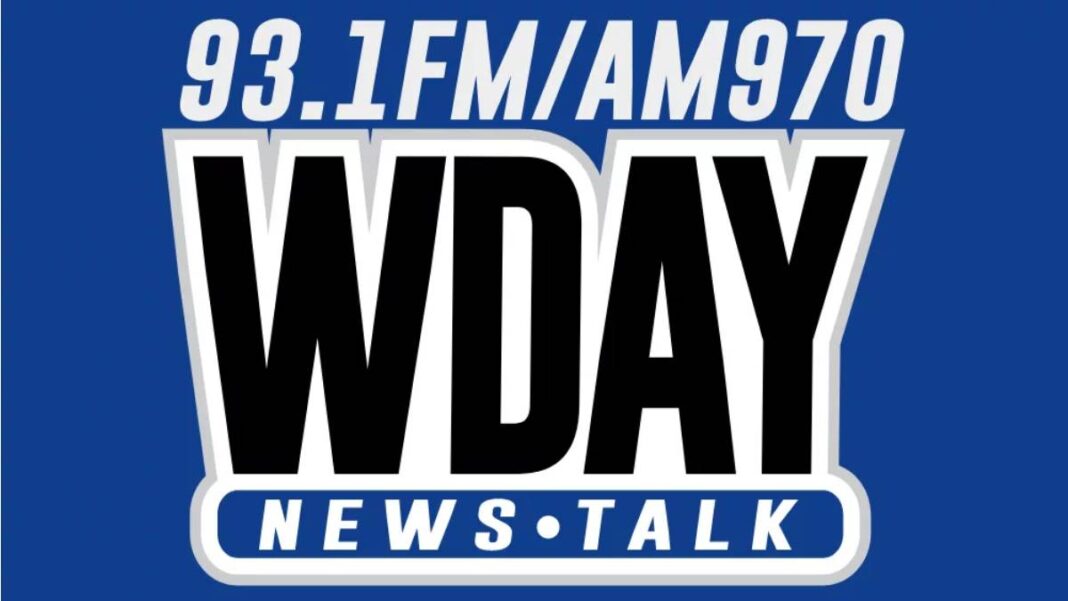 A photo of the WDAY logo