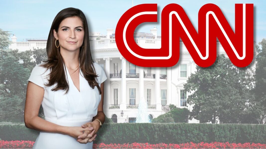 A photo of Kaitlan Collins, the CNN logo, and the White House