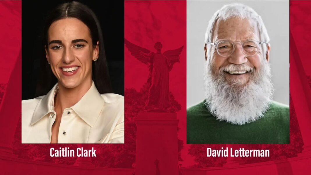 photos of Caitlin Clark and David Letterman