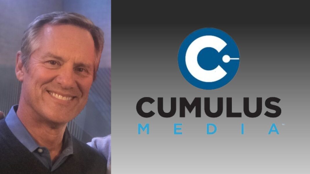 A photo of Marv Nyren and the Cumulus Media logo