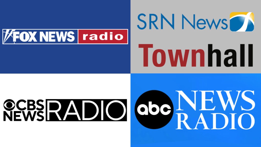 A collage of network news radio logos