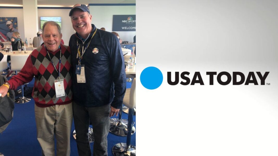 Photo of Rudy Martzke and Greg Hughes with a logo for USA Today