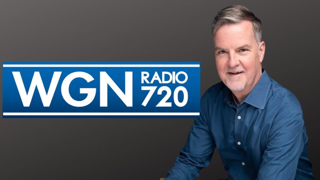 A photo of Steve Bertrand and the WGN Radio logo