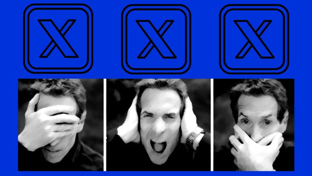 Logos for X and images of Skip Bayless