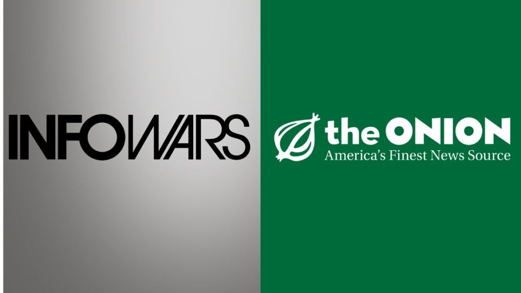 A photo combining the logos of InfoWars and The Onion