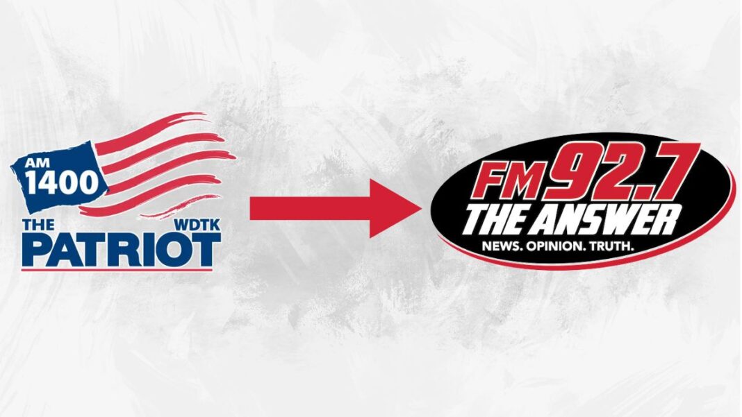 A photo of the 1400 The Patriot and 92.7 The Answer logos