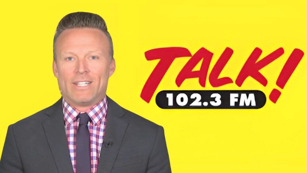 A photo of Brian Joyce and the Talk Radio 102.3 logo