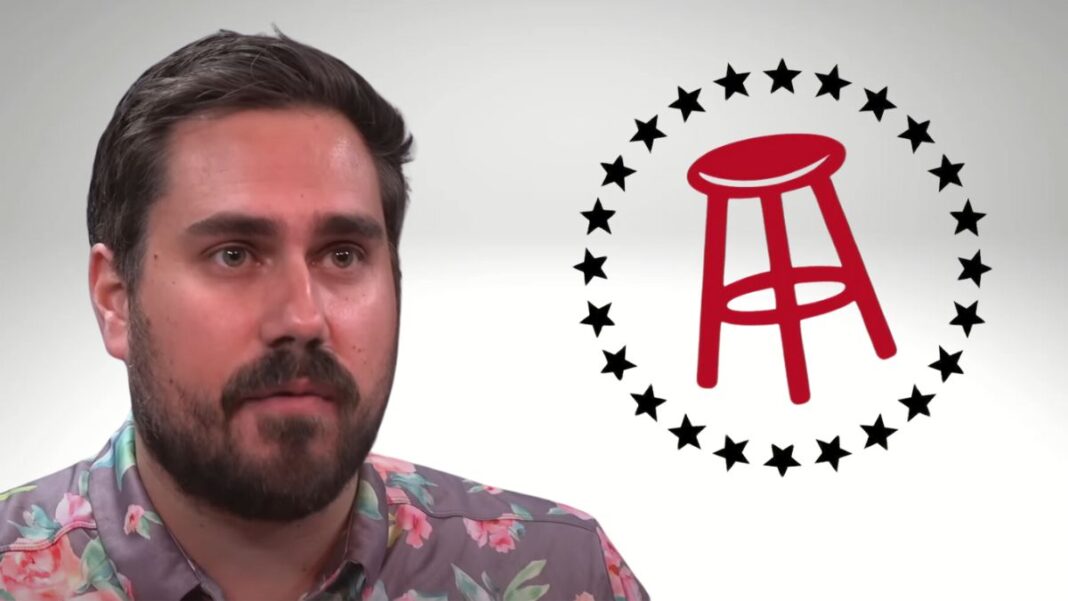 Screengrab of Dan Katz and a logo from Barstool Sports