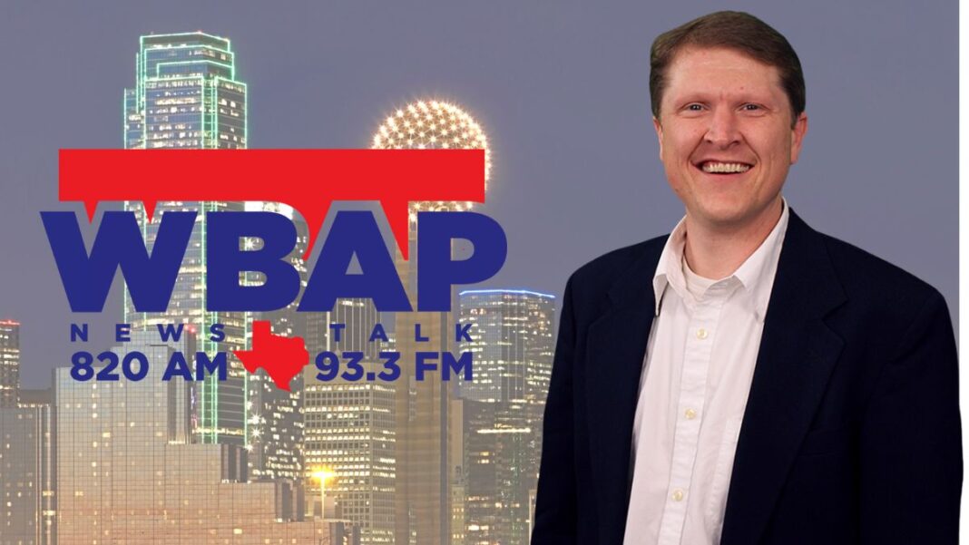 A photo of Chris Krok and the WBAP logo