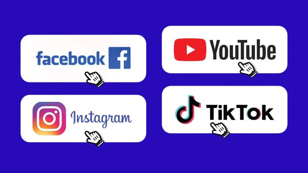 logos for Facebook, YouTube, Instagram and TikTok