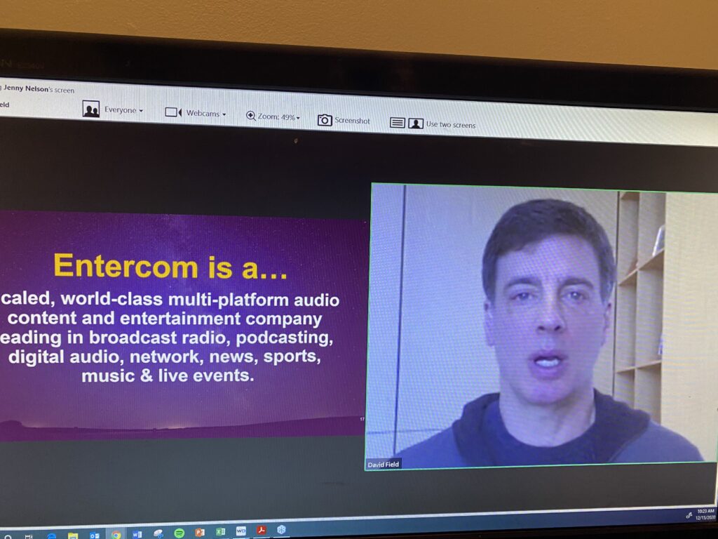 Screenshot of David Field talking on a meeting with Entercom staff