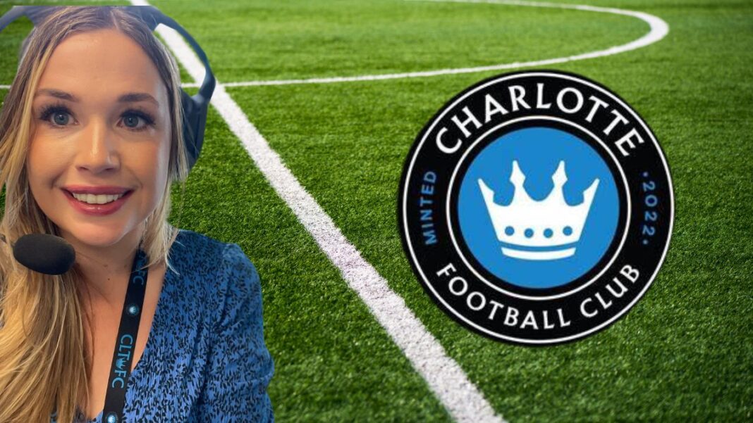 Logo for Charlotte FC and a photo of Jessican Charman