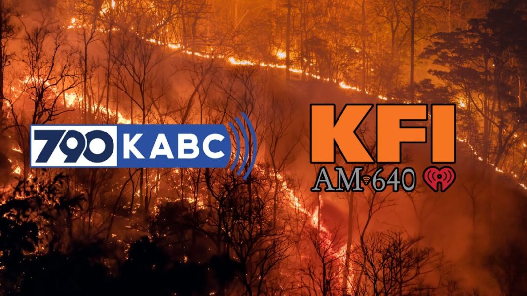 A photo of the KABC and KFI logos