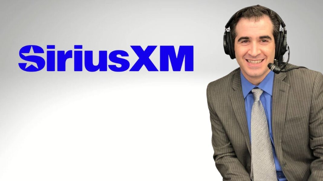 Photo of Lance Medow and a logo for SiriusXM