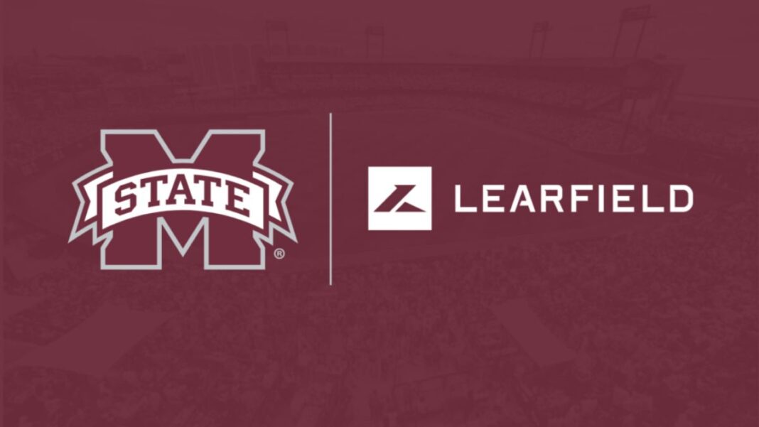 Logos for Mississippi State athletics and Learfield