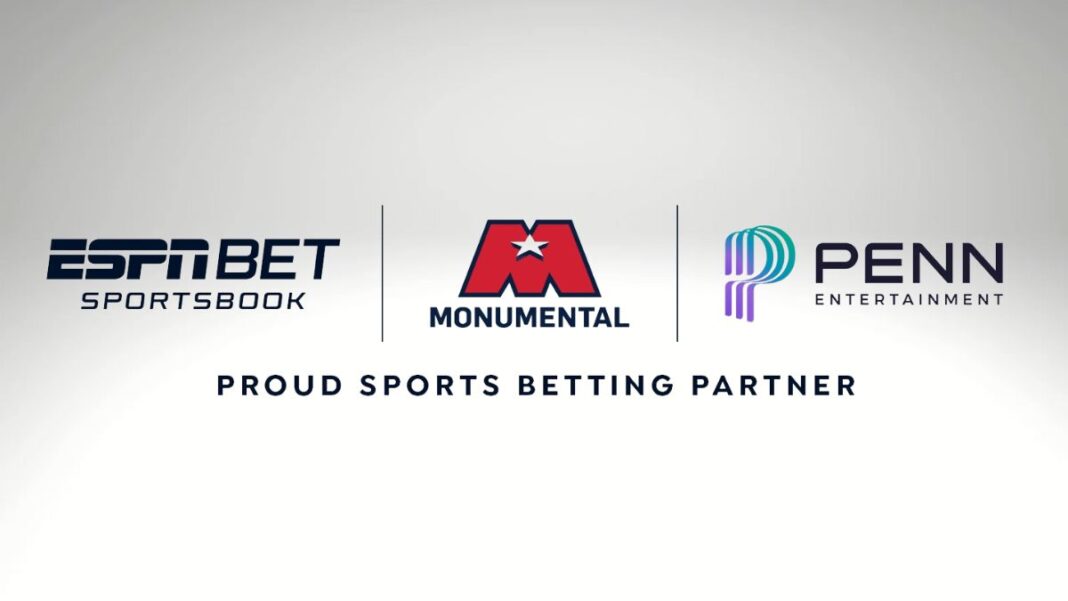 Logos for ESPN Bet and Monumental Sports