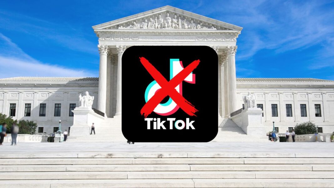 A photo of the TikTok logo and the Supreme Court