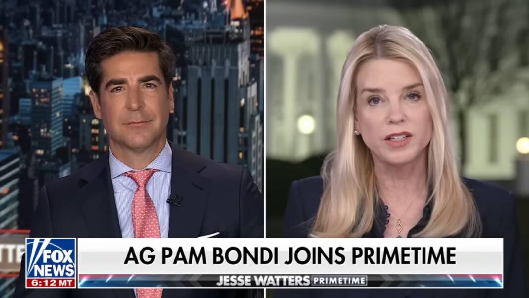 A photo of Jesse Watters and Pam Bondi on Fox News