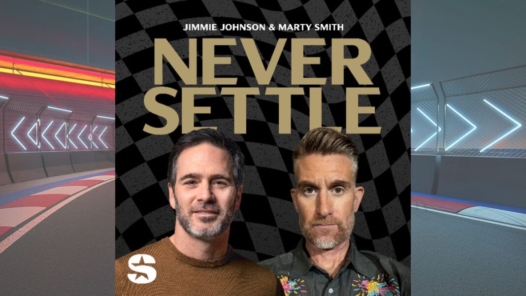 Graphic for a podcast hosted by Marty Smith and Jimmie Johnson