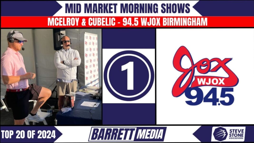 Graphic showing McElroy and Cubelic as the top mid market morning show